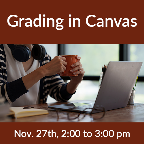 Grading in Canvas Nov 27th 2 to 3 pm with a person drinking coffee by their laptop